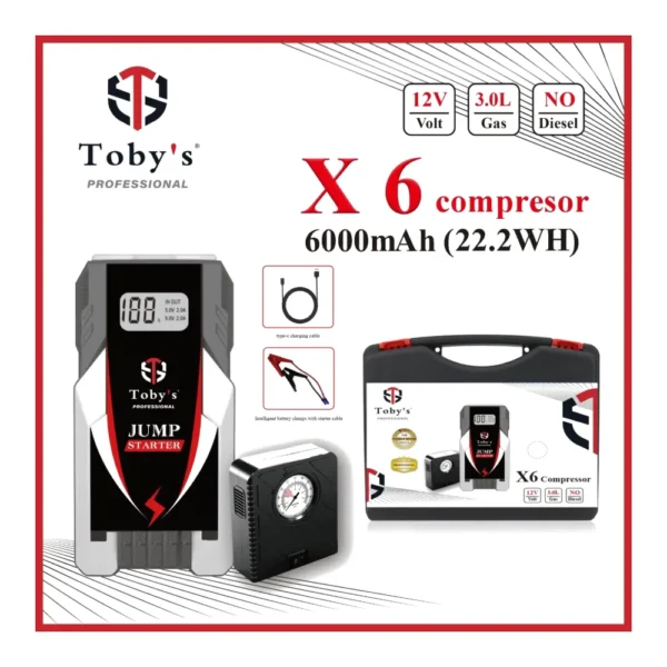 جهاز اشتراك سيارات ومضخة هواء ذكية Toby's X6 Compressor بسعة 6000mAh